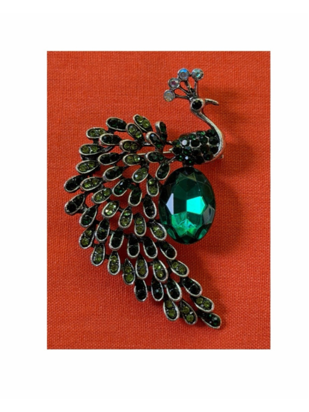 Unbranded Peacock Brooch One Size Green Silver